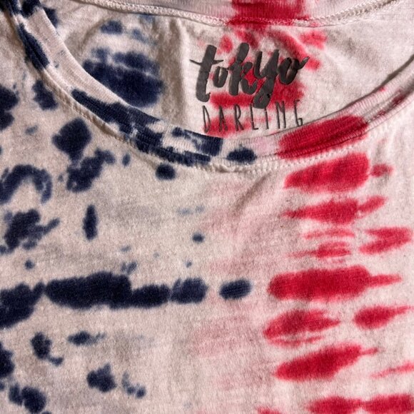 Tokyo Darling Women‎ Large Red White Blue Tie Dye American Flag Tank Top (K) - Picture 4 of 6